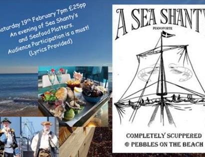 poster for a sea shanty supper at Pebbles on the Beach