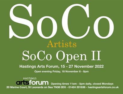 Green poster for Soco Artists Open exhibition