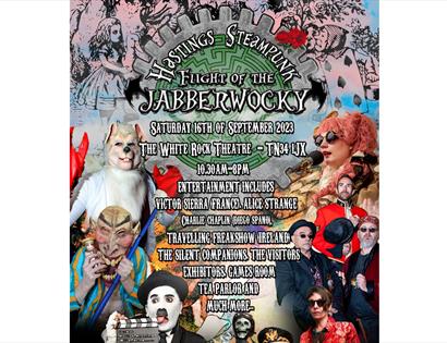 Collage poster for steampunk festival. Text in main description.