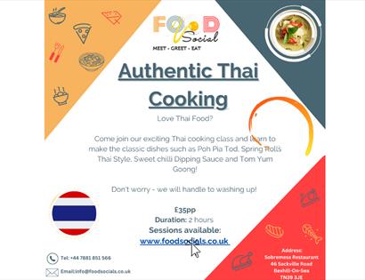 Poster for Authentic Thai Cooking. Text is in description.