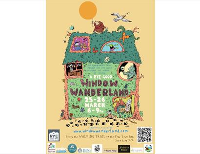 yellow poster with illustration of a house made of trees.