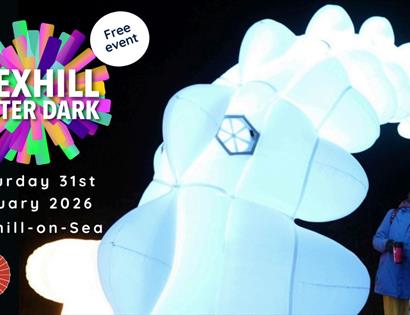 Poster for Bexhill After Dark on 31 Jan 2026, featuring glowing sculpture and event details.