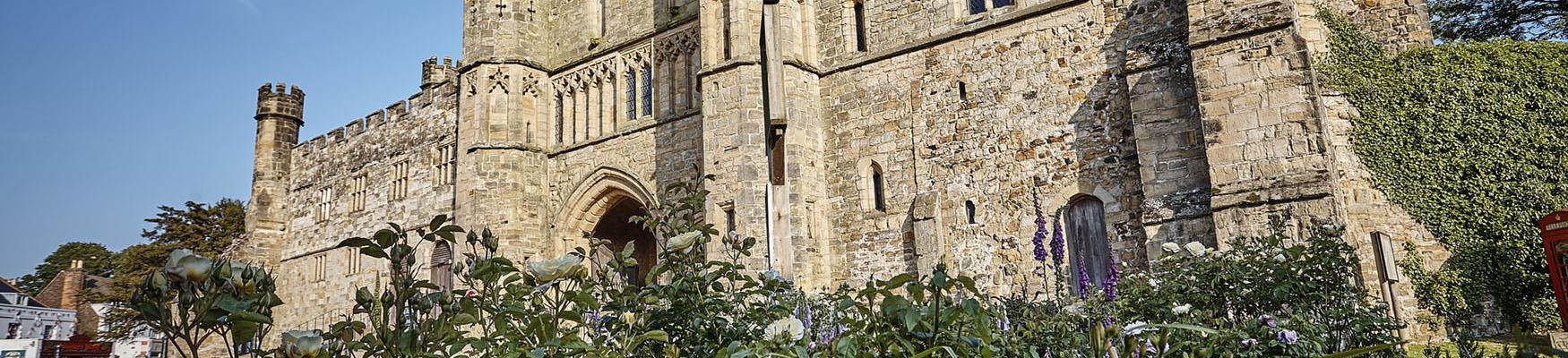 Outside shot of front of abbey gatehouse