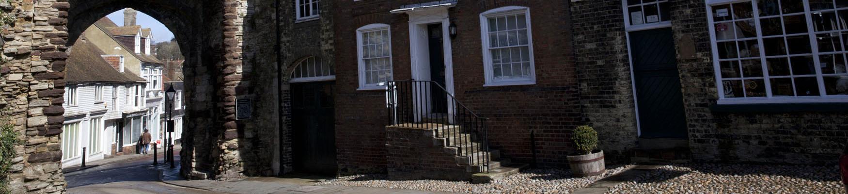 Rye buildings and arch on cobbled street