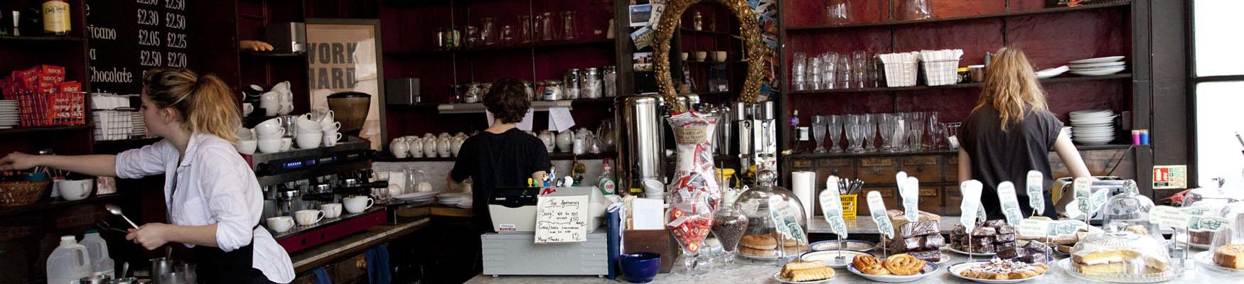 Café with pastries and waitresses