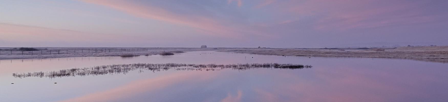 Winter sunrise at Rye Harbour Nature Reserve, East Sussex