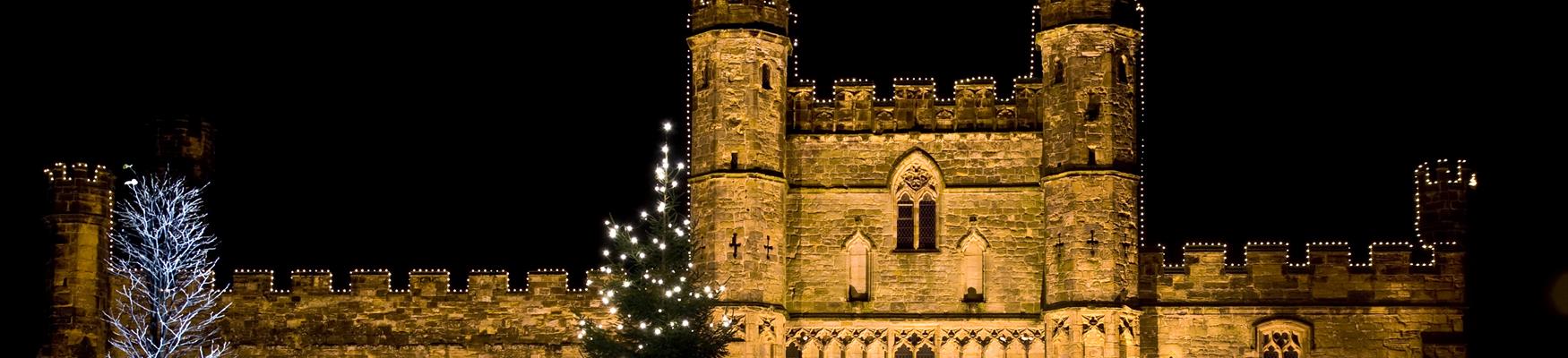 Battle Abbey gatehouse with Christmas tree