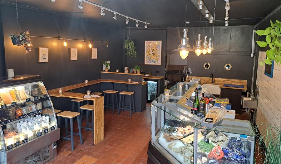 interior view of Holy Mackerel fishmongers and bar, Battle.