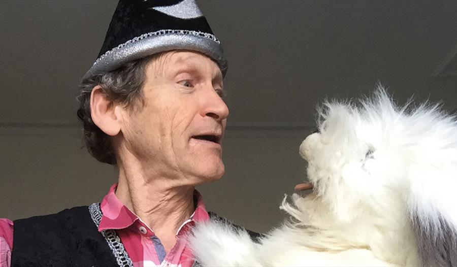 Photograph of entertainer Laurie Temple with dog