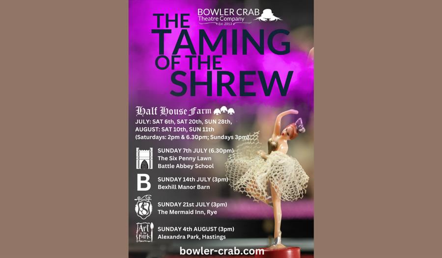 Poster for Taming of the Shrew performance at Half House Farm, Three Oaks