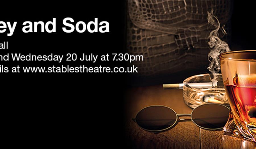 poster including glass of whiskey and burning cigarette