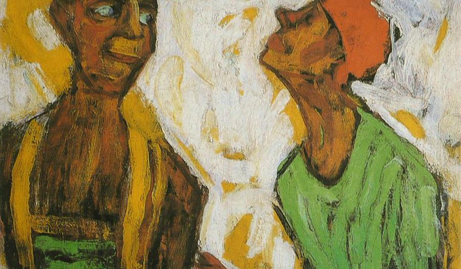 wide brushstroke painting of two figures