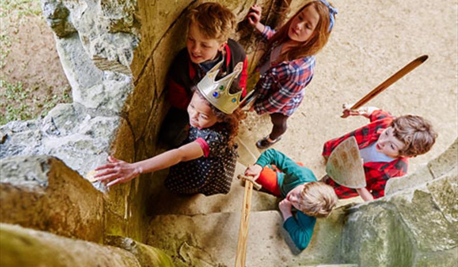 children climbing tower at battle abbey