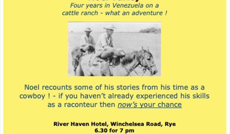 Poster advertising a talk about spending 4 years on a ranch in Venezuela.