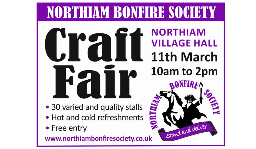 Poster for craft fair. With black text and purple border. Text in main description.