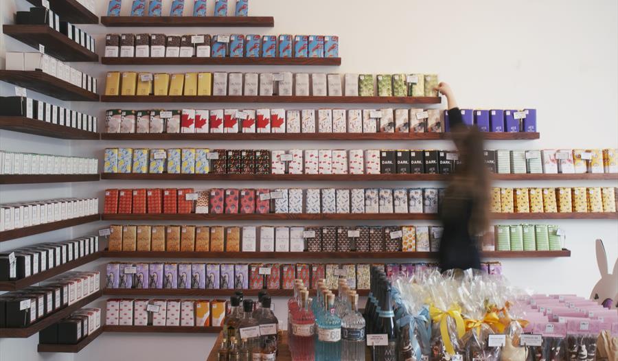 shelves of colourfully packaged chocolate bars