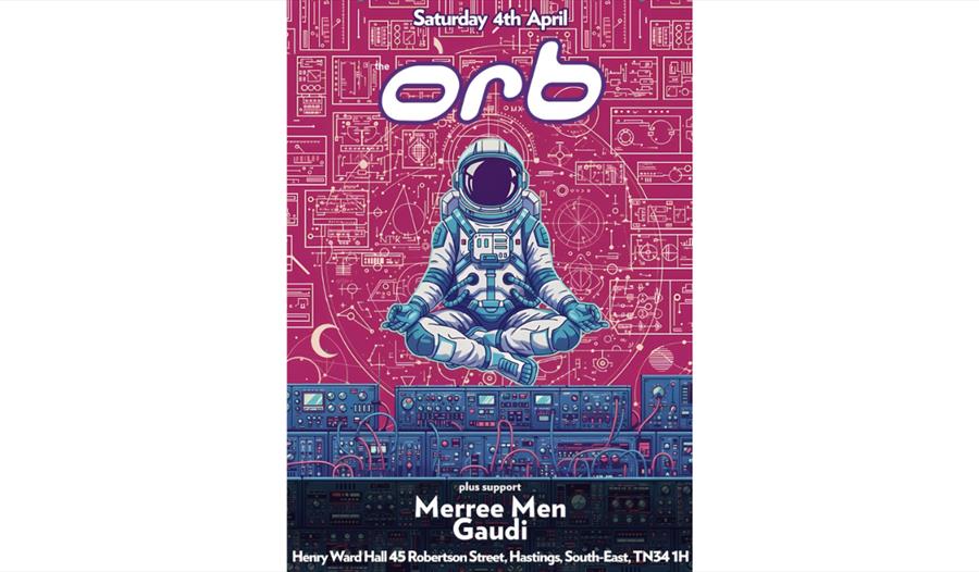 A futuristic and vibrant event poster with a deep pink and purple background filled with intricate white line drawings of electronic circuits, geometr