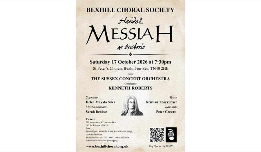 Poster for Bexhill Choral Society's performance of Handel's Messiah at St Peter's Church on 17 October 2026