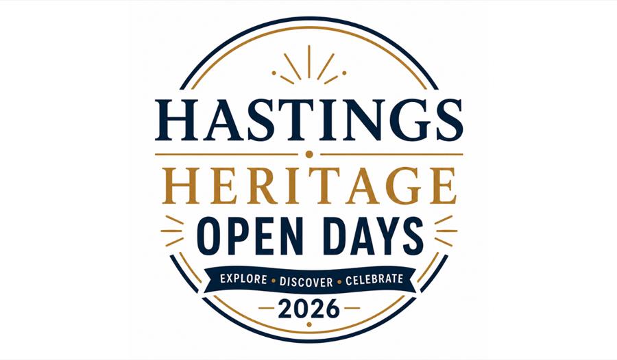 Hastings Heritage Open Days 2026 logo featuring the words "Explore, Discover, Celebrate" in blue and gold.