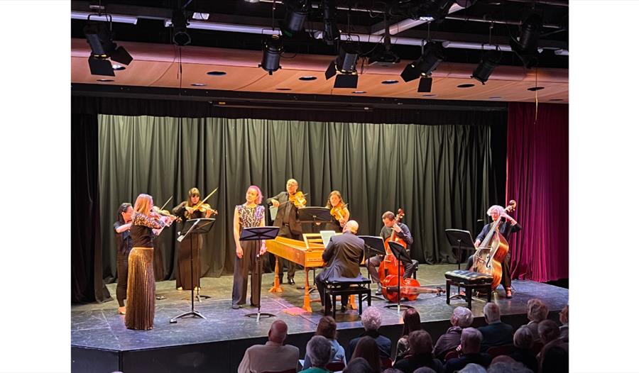 London Brandenburg Ensemble performing live on stage with strings, harpsichord and double bass before an audience