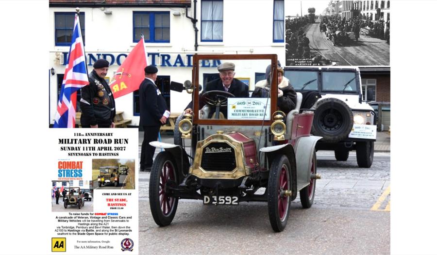 Vintage and military vehicles at the AA Military Road Run, raising funds for Combat Stress in Hastings.