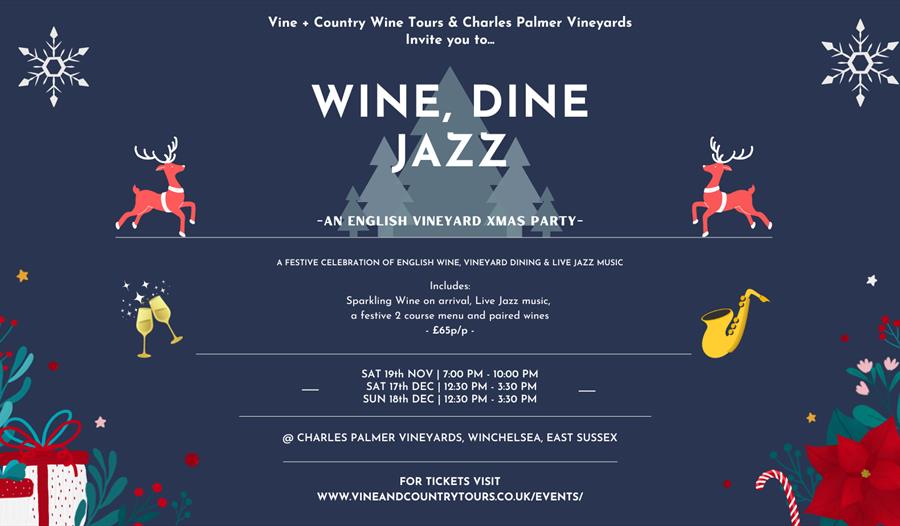 Poster advertising Christmas Wine, Dine, Jazz at Charles Palmer Vineyards