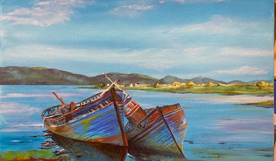 painting of grounded boat