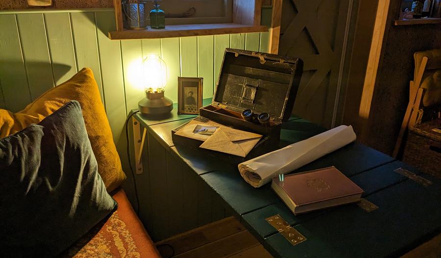 writing box and vintage ephemera at Starcroft Farm Cabins.