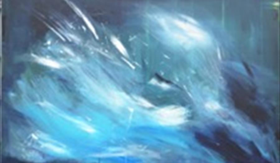 abstract painting of blue and white expressing waves