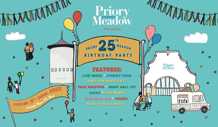 Poster for Priory Meadow 25th birthday party.
