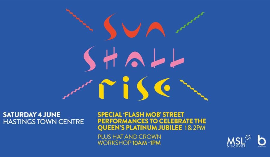 poster with blue background and bright colourful text saying Sun Shall Rise.