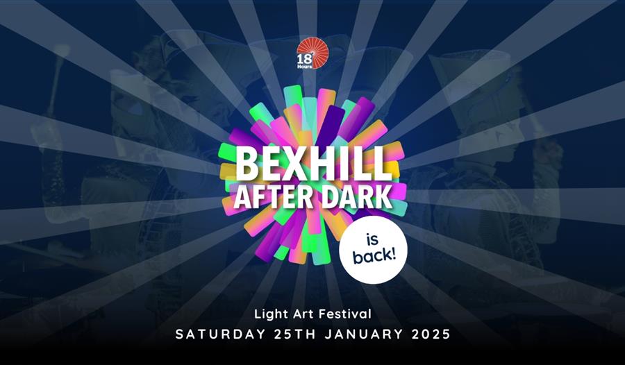 Picture shows the Bexhill After Dark logo (glow sticks of lots of different colours) and outlines the date for the events (25th January)