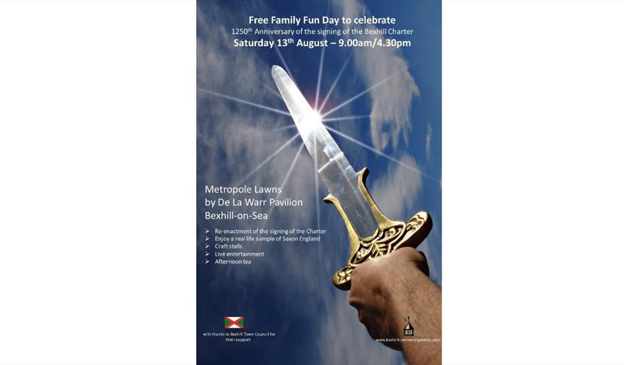 poster for event with sword held to the sky.