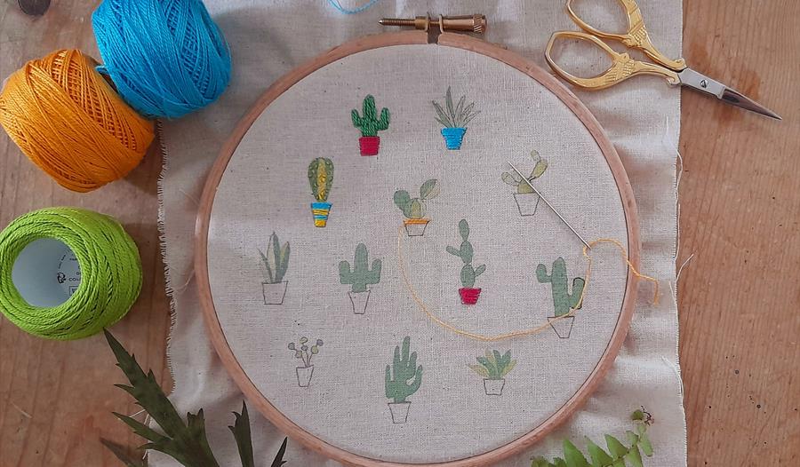 embroidery hoop with cacti design