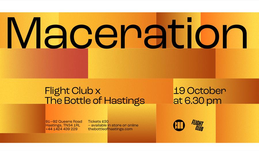 yellow poster with coloured yellow squares in background. Title says Maceration and text is in description.