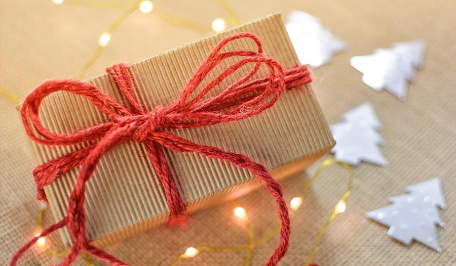 Beautifully wrapped Christmas gift.