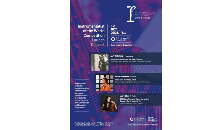 poster for Instrumentalist of the World competition with photograph of the De La Warr Pavilion