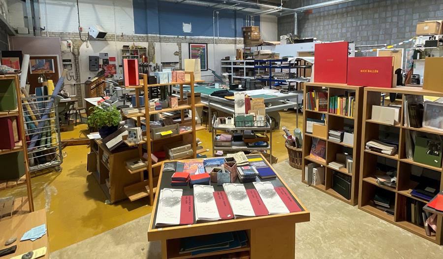 Interior of Unit 33 book bindery and print studio