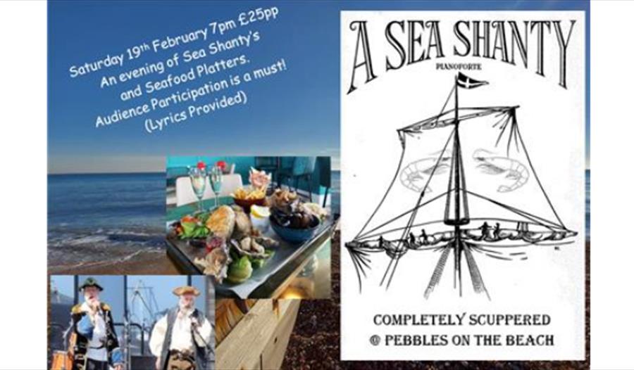 poster for a sea shanty supper at Pebbles on the Beach