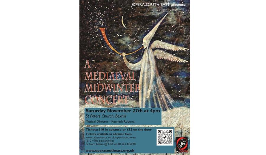 A poster for A Mediaeval Midwinter Concert at St Peters Church.