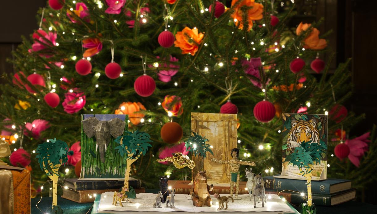 The Jungle Book Christmas at Bateman’s features a festive tree and handcrafted jungle animal displays inspired by the classic story.
