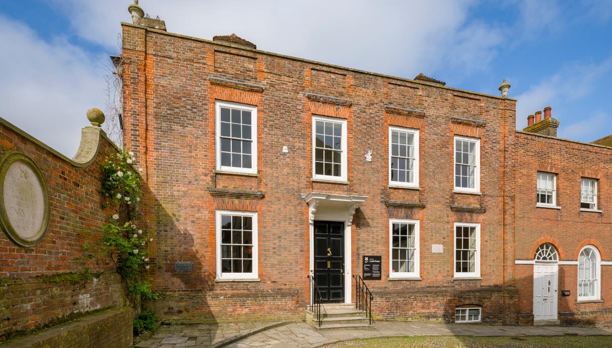 Exterior of Lamb House in Rye, a Georgian brick building with sash windows and a black front door