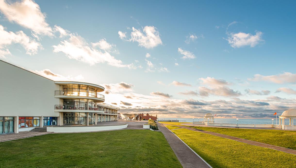 De La Warr Pavilion exterior shot by the sunny coast in Bexhill East Sussex