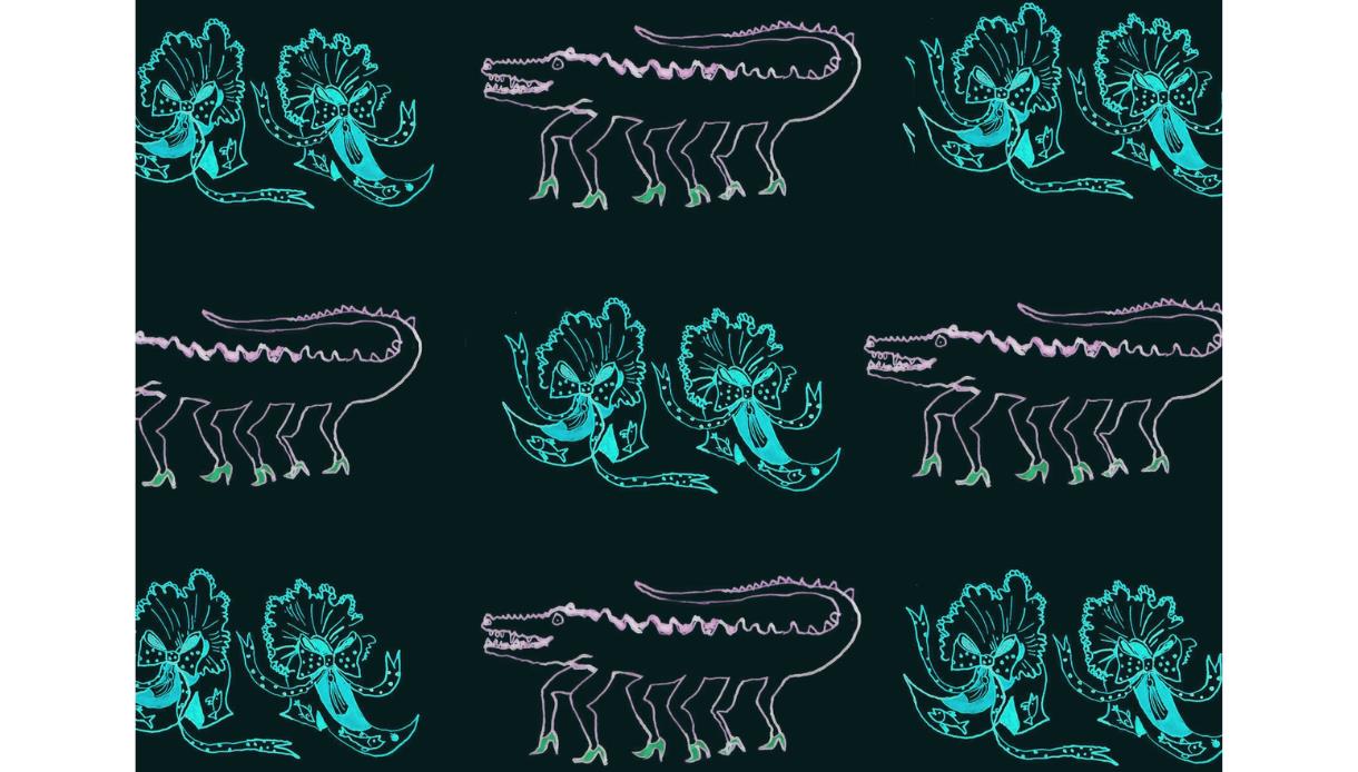 Pattern of neon-style illustrations used for After Hours at Hastings Contemporary.