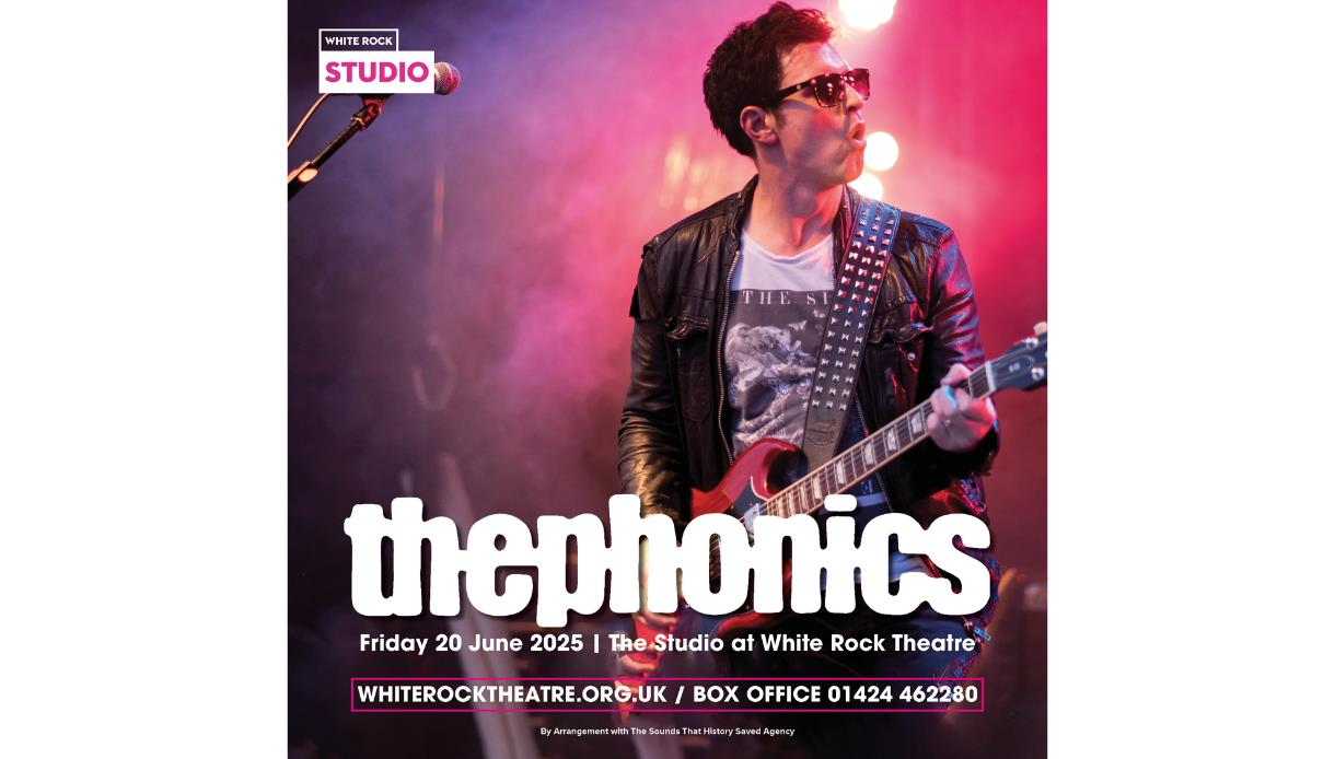 Poster for The Phonics performing on 20 June 2025 at The Studio, White Rock Theatre, featuring a guitarist on stage.