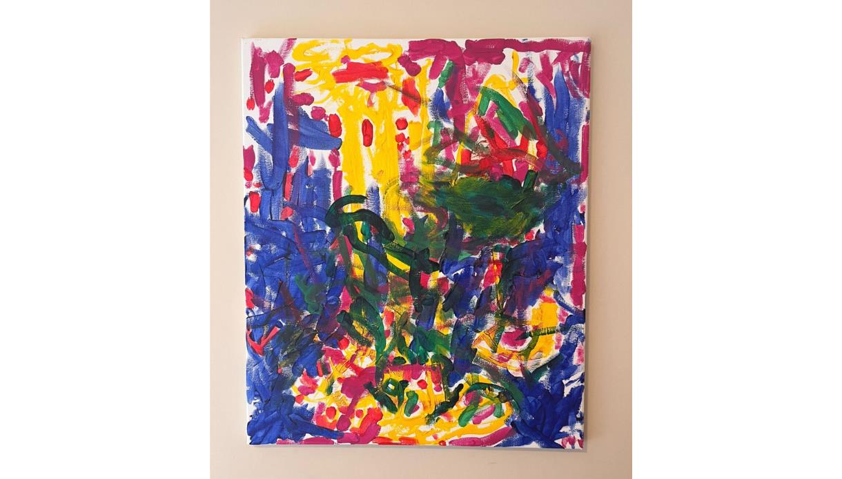 Abstract, colourful painting displayed at Hastings Museum for the Outside the Lines creative art event.