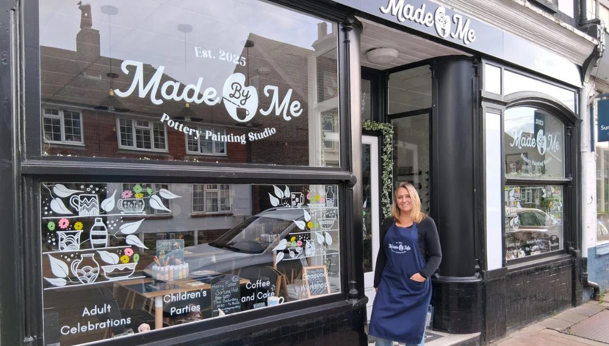 Exterior of Made By Me pottery painting studio in Pevensey, showcasing the welcoming shopfront.