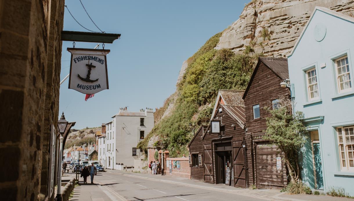 Hastings Fishermen’s Museum beneath East Hill cliffs in the heart of Hastings Old Town.