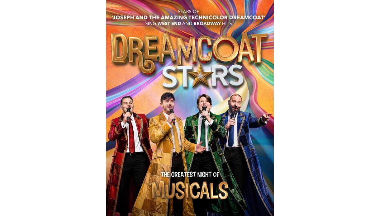 Poster for Dreamcoat Stars: The Greatest Night of Musicals, featuring four singers in colourful stage costumes.