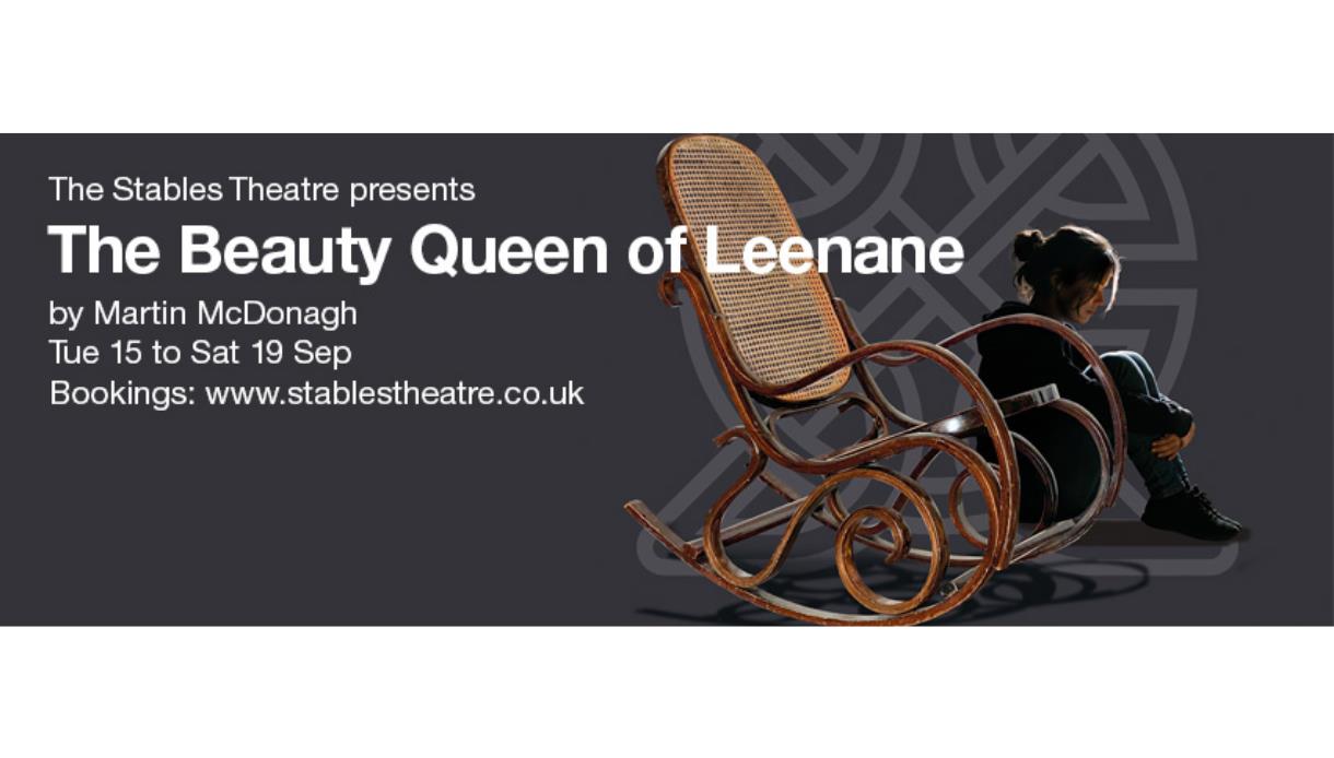 Promotional artwork for The Beauty Queen of Leenane featuring a rocking chair, seated figure and performance details.